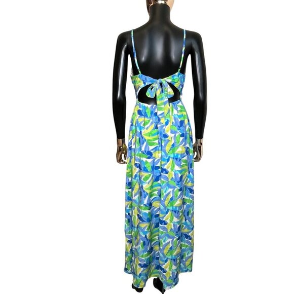 Timing Tropical Leaf Print Maxi Dress NWT Cutout Tie Back Size M - Picture 3 of 12